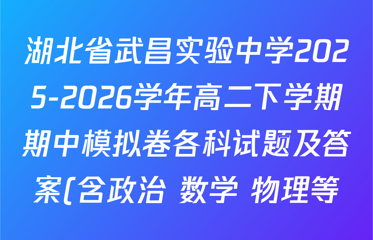 湖北省武昌实验中学2025-2026学年高二下学期期中模拟卷各科试题及答案(含政治 数学 物理等) 湖北省武昌实验中学2025-2026学年高二下学期期中模拟卷各科试题及答案(含政治 数学 物理等)